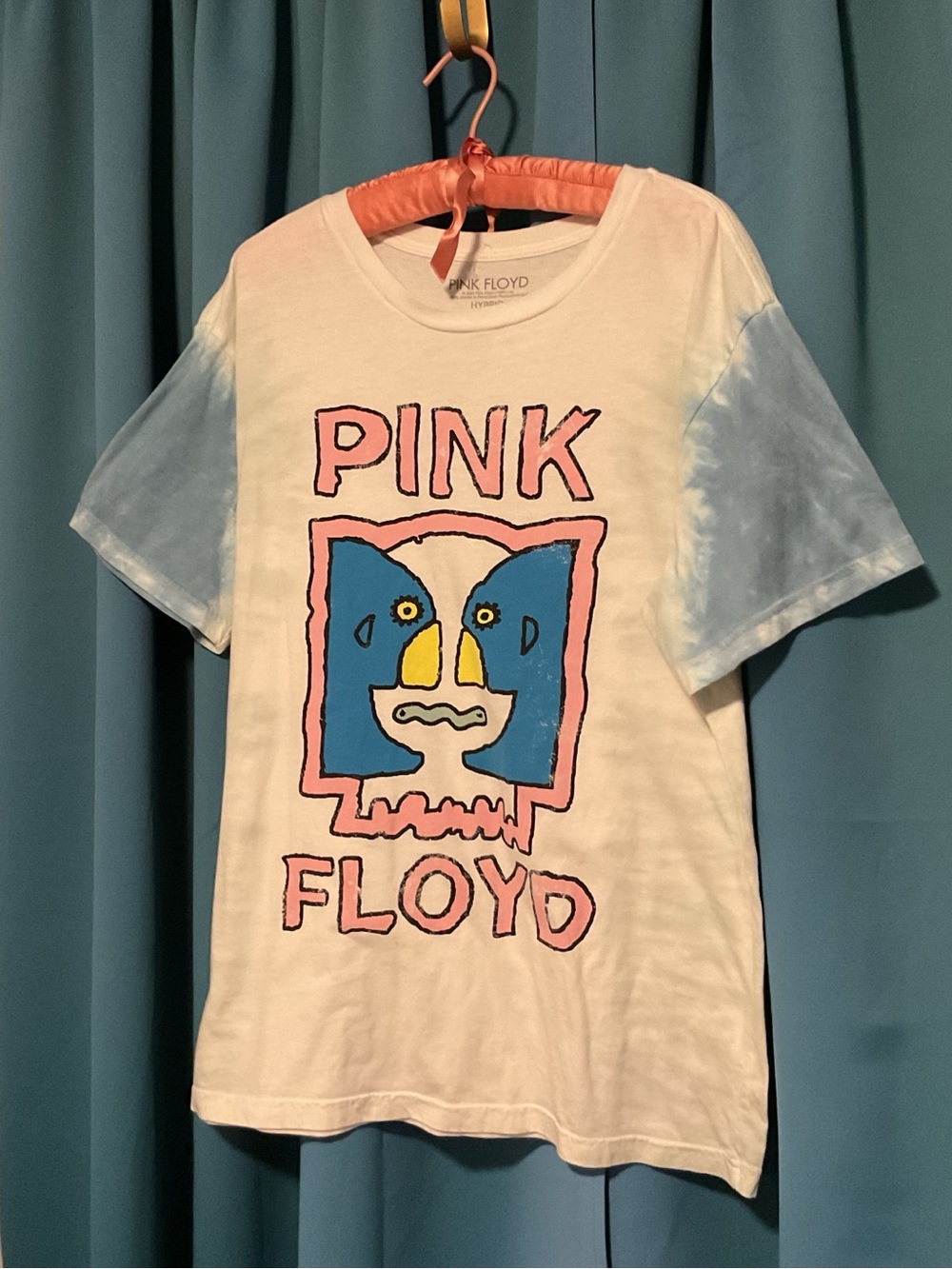 Pink Floyd Adult Tee - White with Blue and Pink Graphic